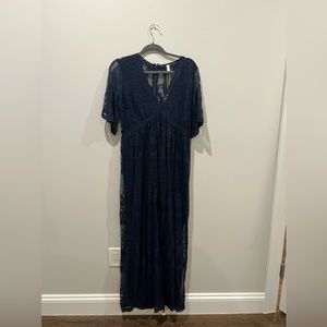 NEW PinkBlush Navy Blue Lace Mesh Overlay Maxi Dress